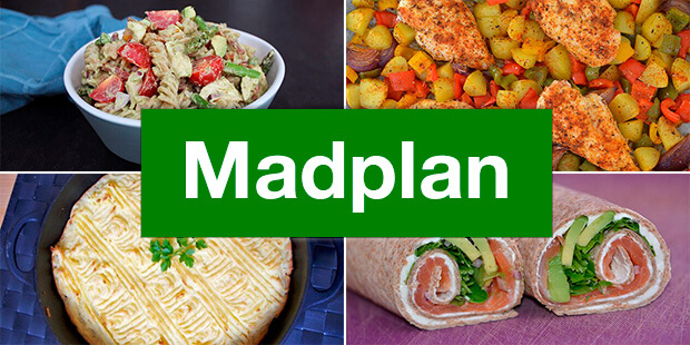 Ugemadplan med samlet indkøbsliste