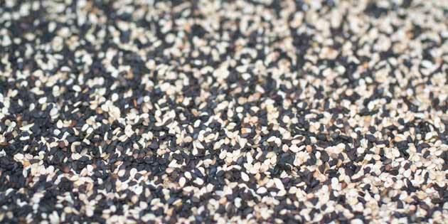 Ristede sesamfrø som drys.