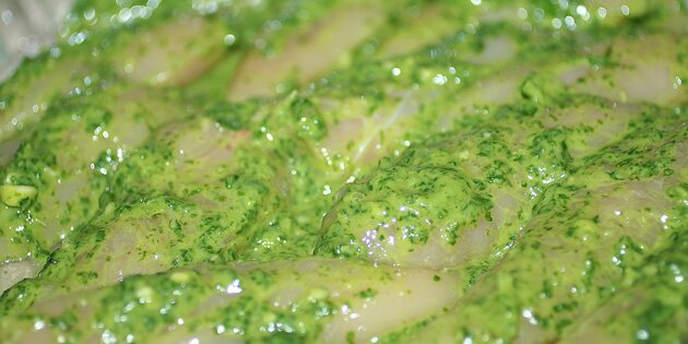 Sådan ser det ud inden fadet kommer i ovnen.