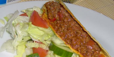 Kødfyldet kan bruges i både tacos og mexicansk pandekager.
