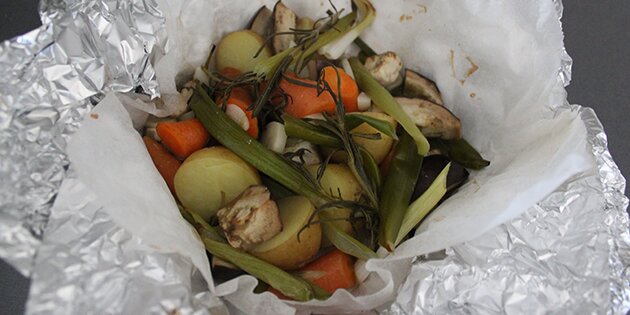 Her er grøntsagspakken lige kommet ud af ovnen.