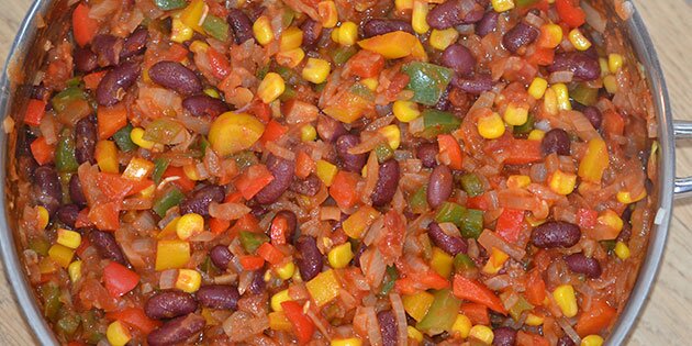 Her kan man se alle komponenterne i det vegetariske fyld