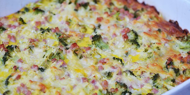 udtryk indtryk pris Æggekage med broccoli, skinke og ost i ovn
