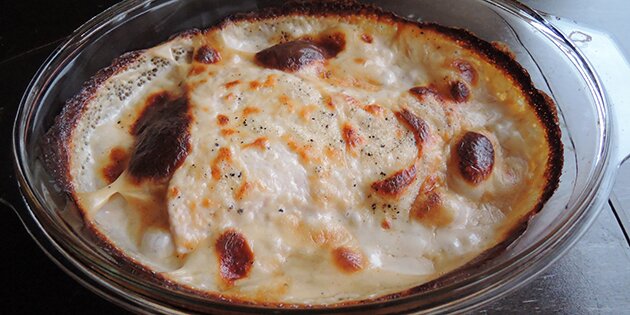 Parmesanen er smeltet på overfladen