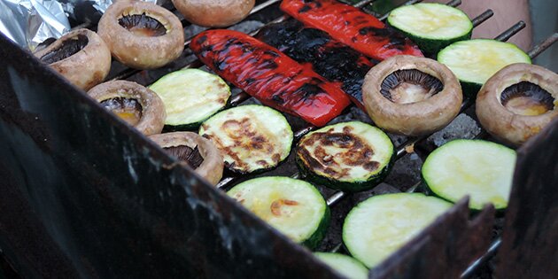 Her har jeg brugt champignon, rød peber og squash