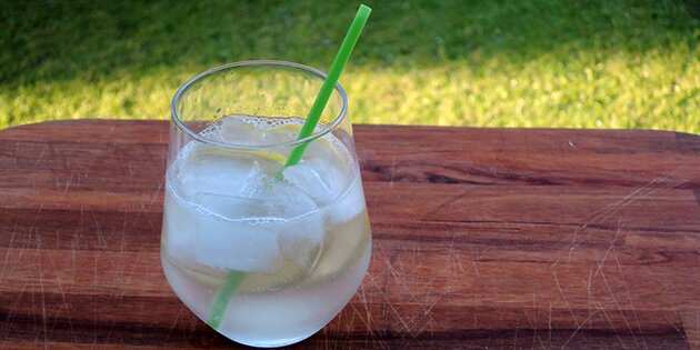 Skøn gin og tonic med isterninger, der både kan laves med lime og citron - ideel på en sommerdag