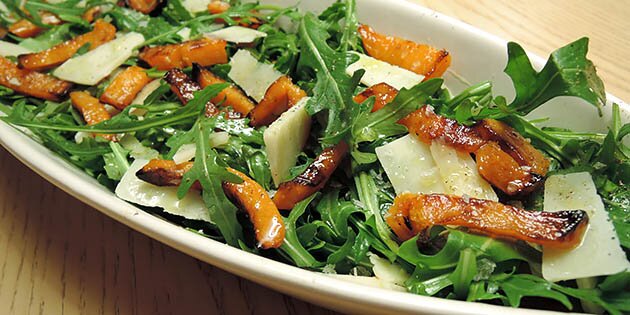 Super lækker salat med hokkaido, rucola og revet parmesan.