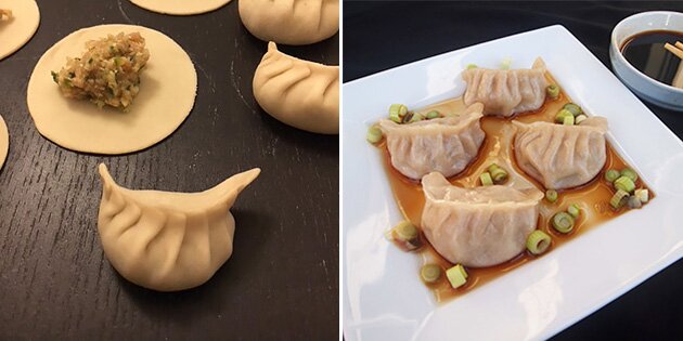 Til sidst skal dumplingen være helt lukket og tæt.