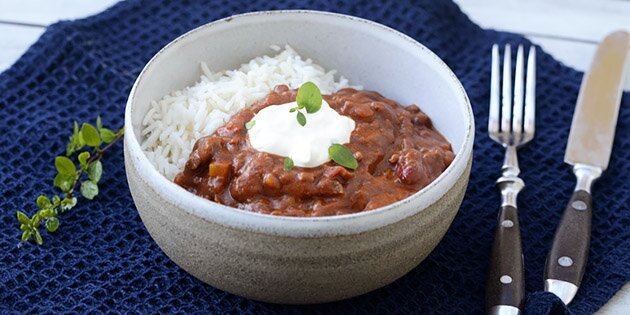 Supergod opskrift på langtidssimret chili con carne, der smager fantastisk.