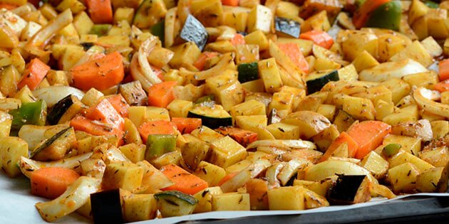 De lækre grøntsager, inden de kommes i ovnen.