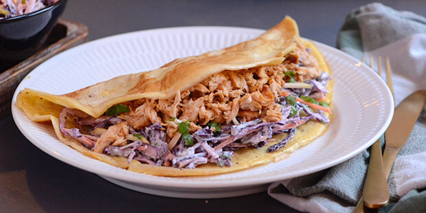 Æggewraps pulled chicken [opskrift uden mel]