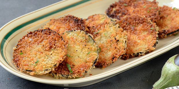 Sprød og lækker paneret aubergine med rasp