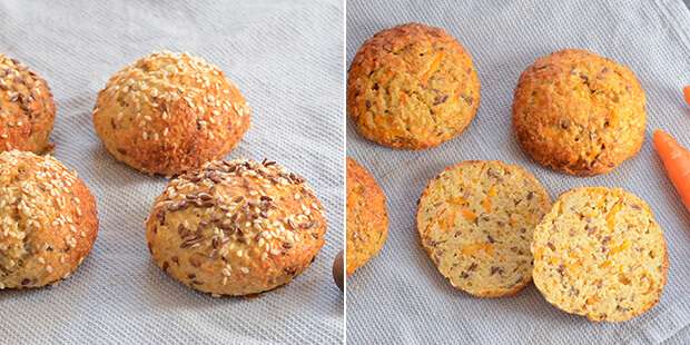 Man kan få lidt ekstra fibre, hvis man kommer gulerødder i, og det er lækkert med frø på toppen