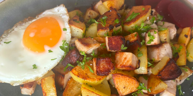 Hjemmelavet biksemad med flæskesteg